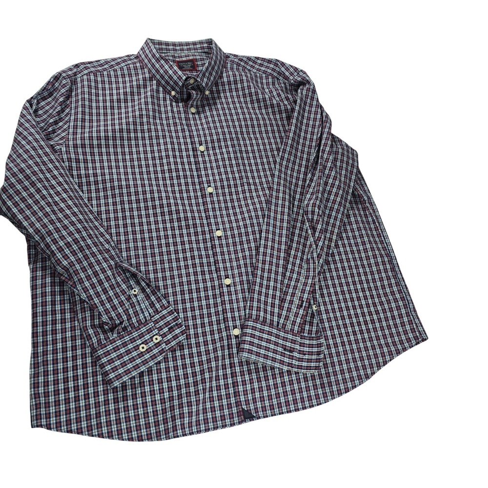 UNTUCKit Mens XXXL Plaid Wrinkle Free Cotton Button Down Shirt Navy Red 11864